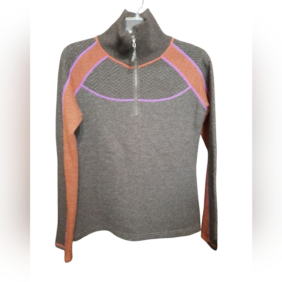 Prana Brown and Orange Quarter-Zip Sweater Med - Picture 5 of 11